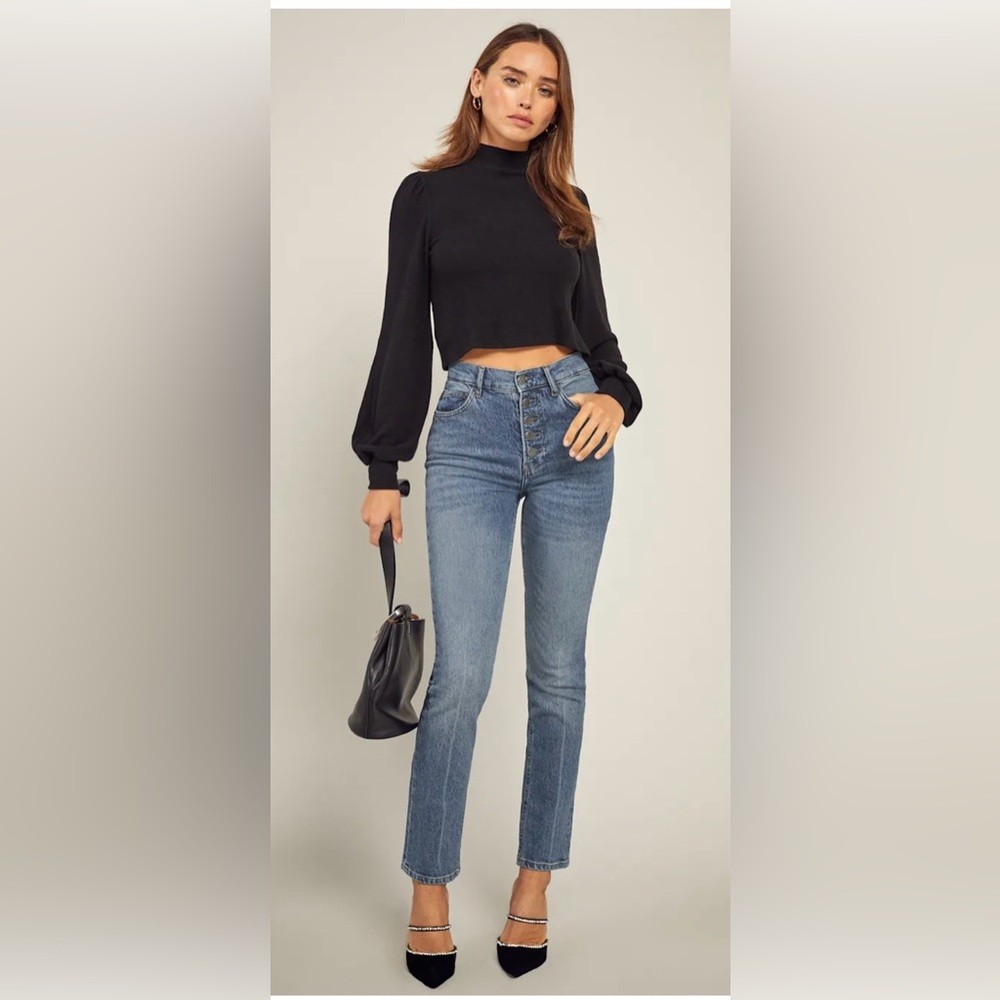 NWT Reformation Liza High Rise Exposed Button Fly Straight Jeans In Malta Sz 23